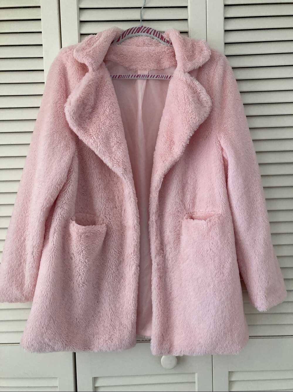 Pink Soft Faux Fur Lightweight Teddy Jacket Coat Sz M to L